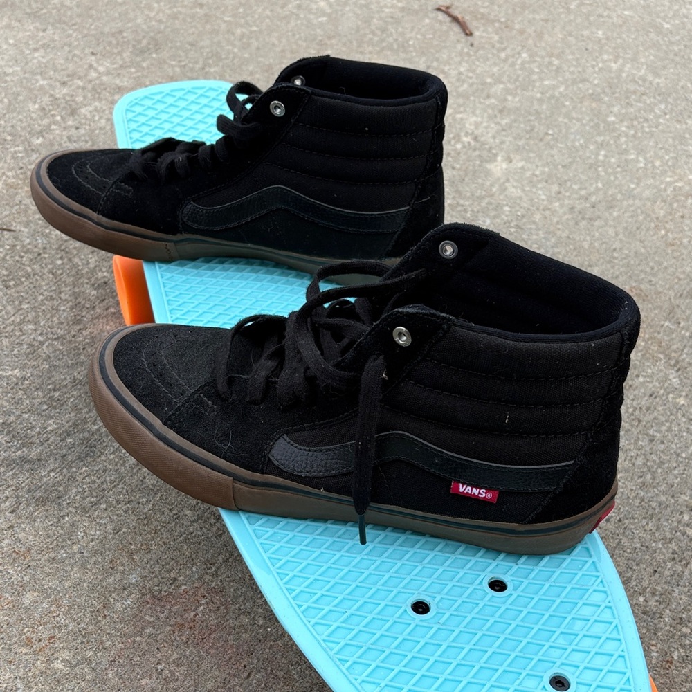 Vans Black Suede High-Top Sneakers with Brown Gum Sole